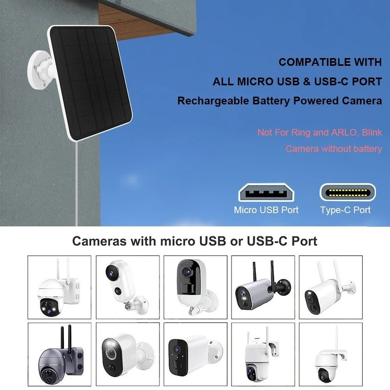 5W/5V Solar Panel For Outdoor Ring Spotlight Camera Security Cam Battery Charger gallery
