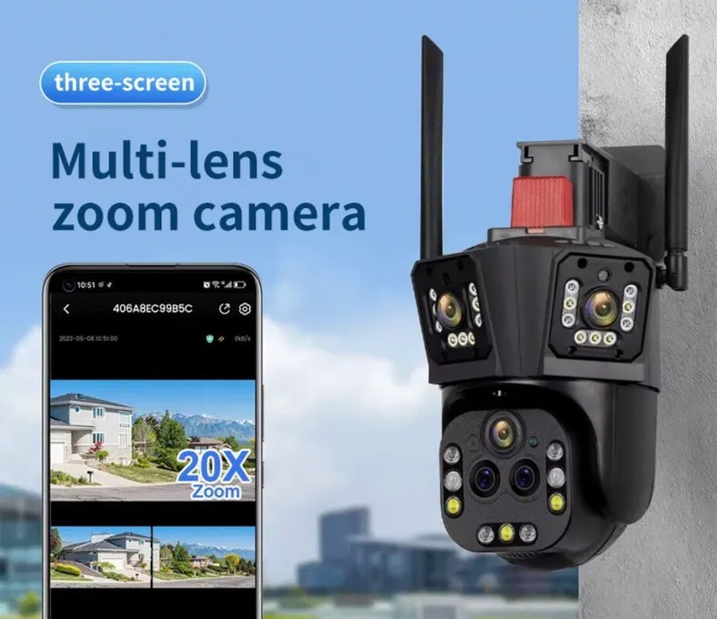10K 20MP WiFi IP Camera 3 Screens Outdoor 360° Security Ai Tracking CCTV Camera gallery