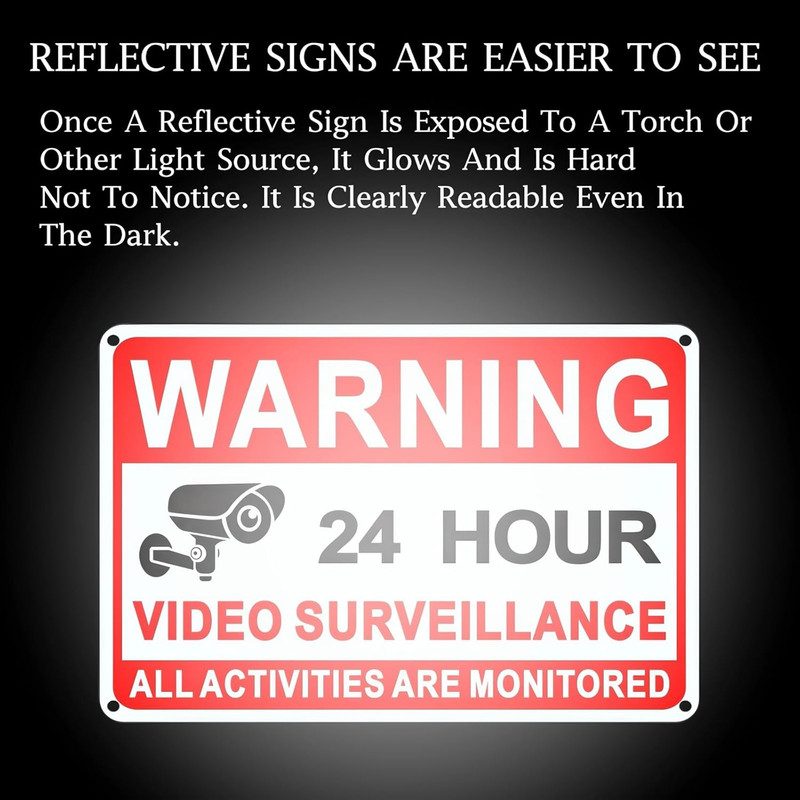 4 Pack Video Surveillance Signs, 8 X 12 Inch Aluminum Camera Signs, CCTV Securit gallery