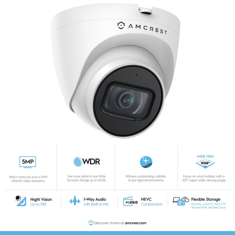 Amcrest UltraHD 5MP Turret PoE Outdoor Security IP Camera IP5M-T1179EW Warranty gallery