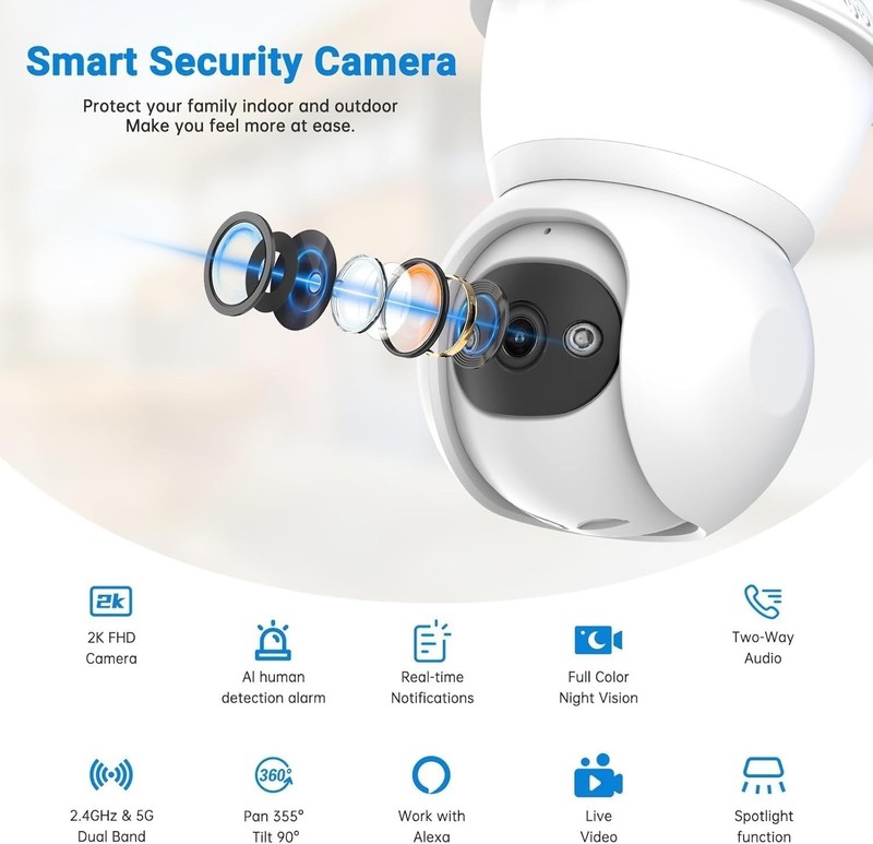 Security Camera, 5G&2.4G Security Cameras Wireless Outdoor,2K Camera, 360° Pack2 gallery