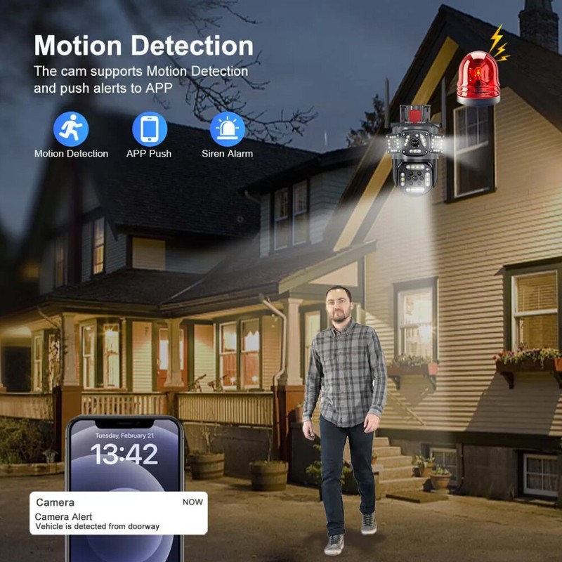 4K 9MP IP WiFi 360° 10X Zoom 3 Lens 3 Screens Security Camera System Outdoor PTZ gallery