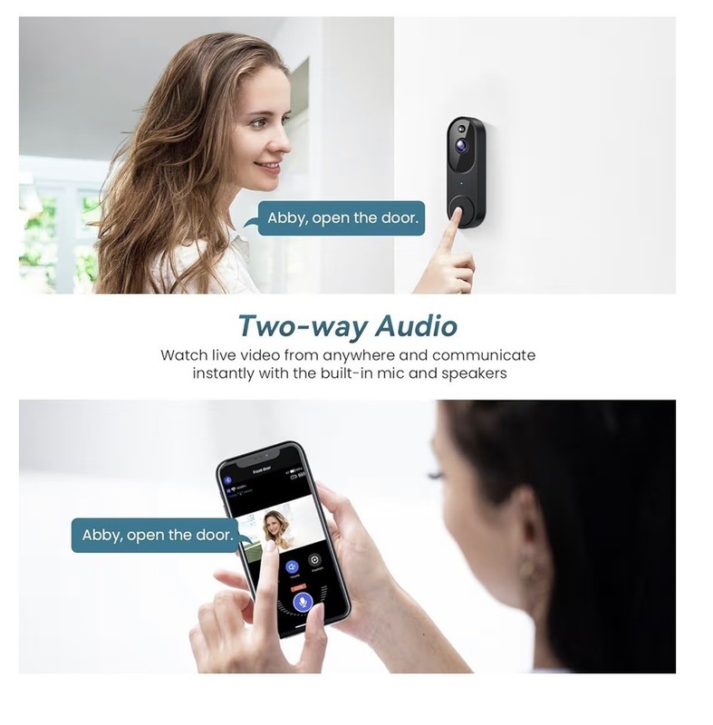 Smart Wi-Fi Doorbell Camera. 2.4GHz, black, night vision, human detection. gallery