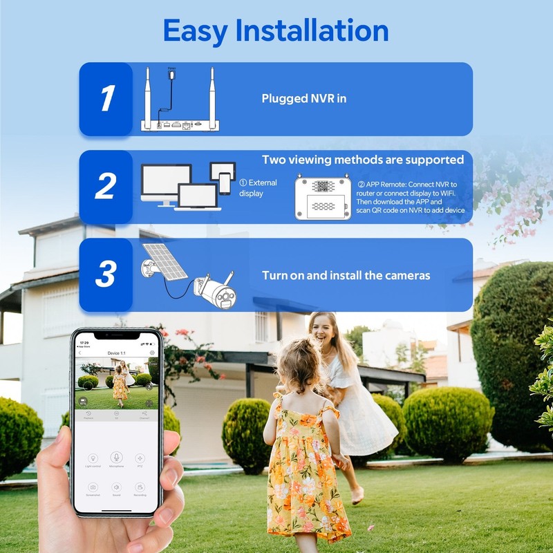 Wireless CCTV Solar Powered Security Camera System Outdoor Home 10CH NVR 500GB gallery