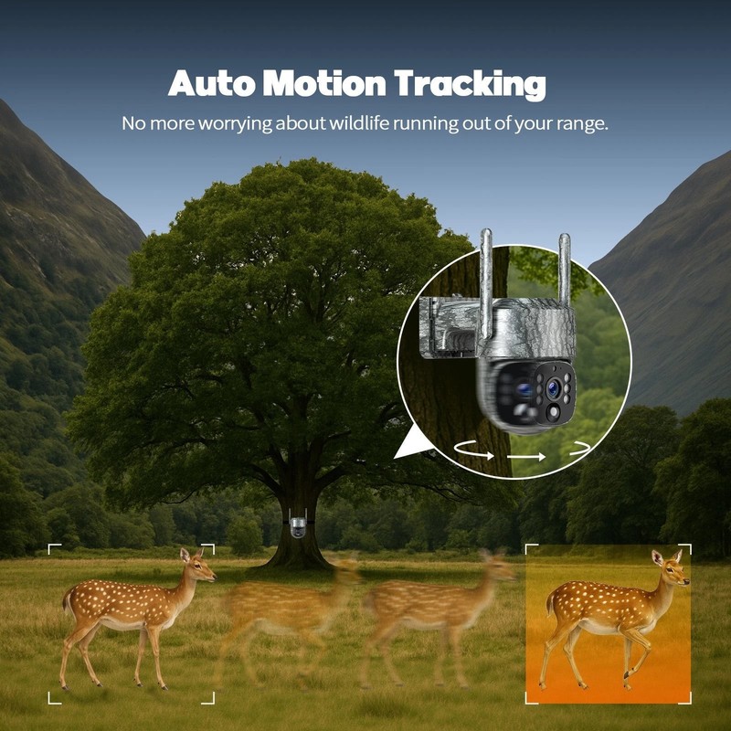 4G Wildlife Trail Camera 2.5K Solar Wireless Battery 360° View Motion Activated gallery