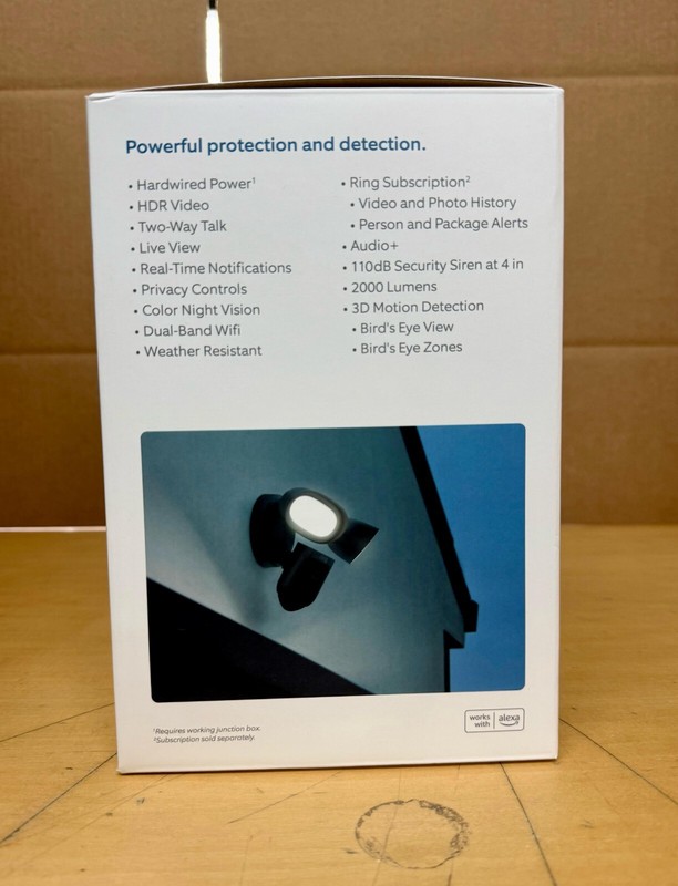 Brand New Ring Floodlight Cam Wired Pro with 3D motion Detection Black & White gallery