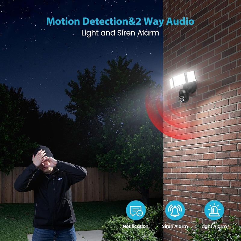 Outdoor Floodlight Camera 5500Lm, 2K HD, Night Vision, Alexa/Google Compatible gallery
