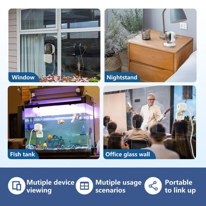 2.4G WiFi Smart Window/Wall Security Camera, No-drill Stick Surveillance with 2- gallery