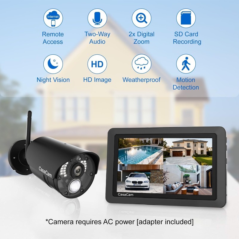 CasaCam Wireless Security Camera System 7in Monitor 2 Cam gallery