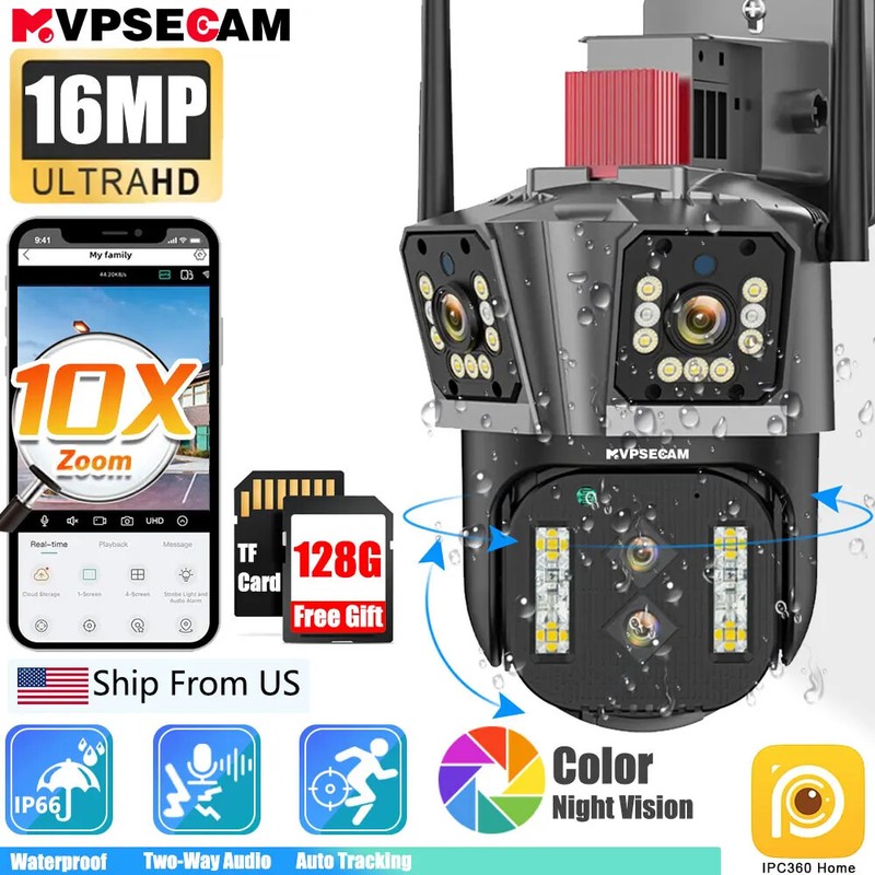 16MP 8K Outdoor PTZ 8MP WiFi Cameras Security Protection CCTV Color Night Vision