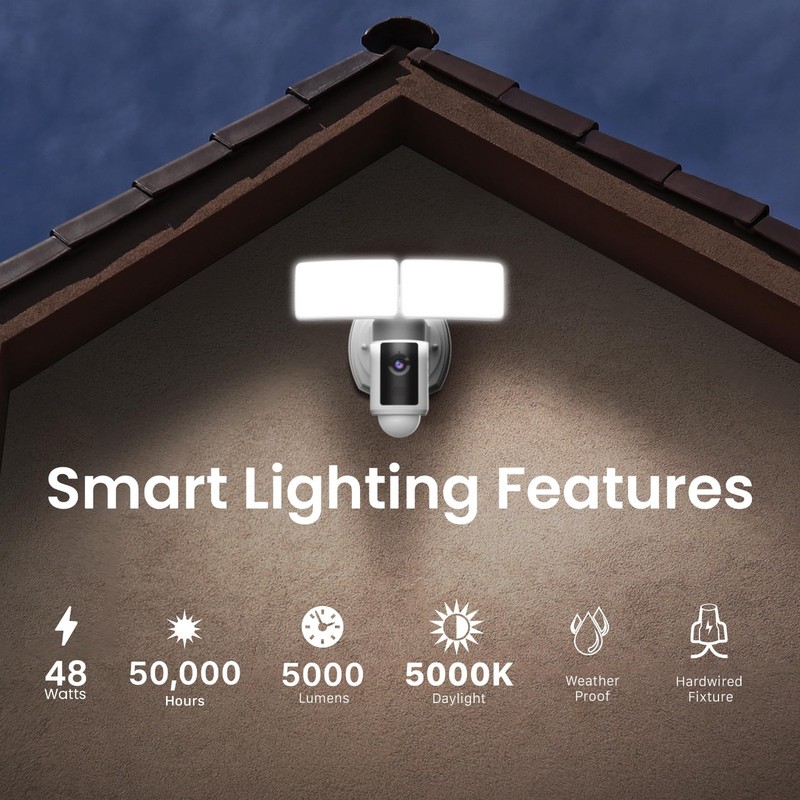 Smart WiFi Floodlight Security Camera 5000 Lumens 1080p HD, Motion Detection, Tw gallery