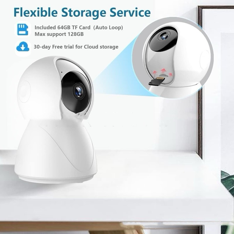 Indoor Wireless Wi-Fi PTZ Security Camera Pan/Tilt Mic Speaker 64GB TF Slot