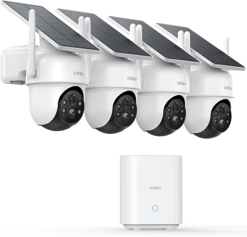 aosu Security Cameras Outdoor Wireless 4 Cam Kit Solar 2K