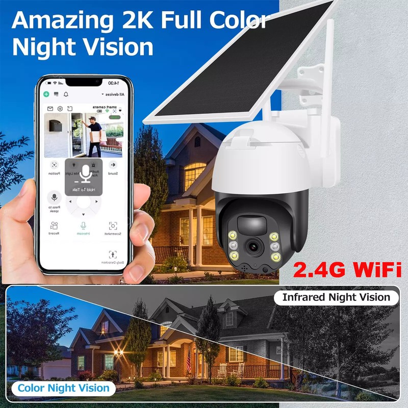 Solar Battery Powered WiFi Security Camera 3MP IP Pan Tilt Outdoor Security Cam