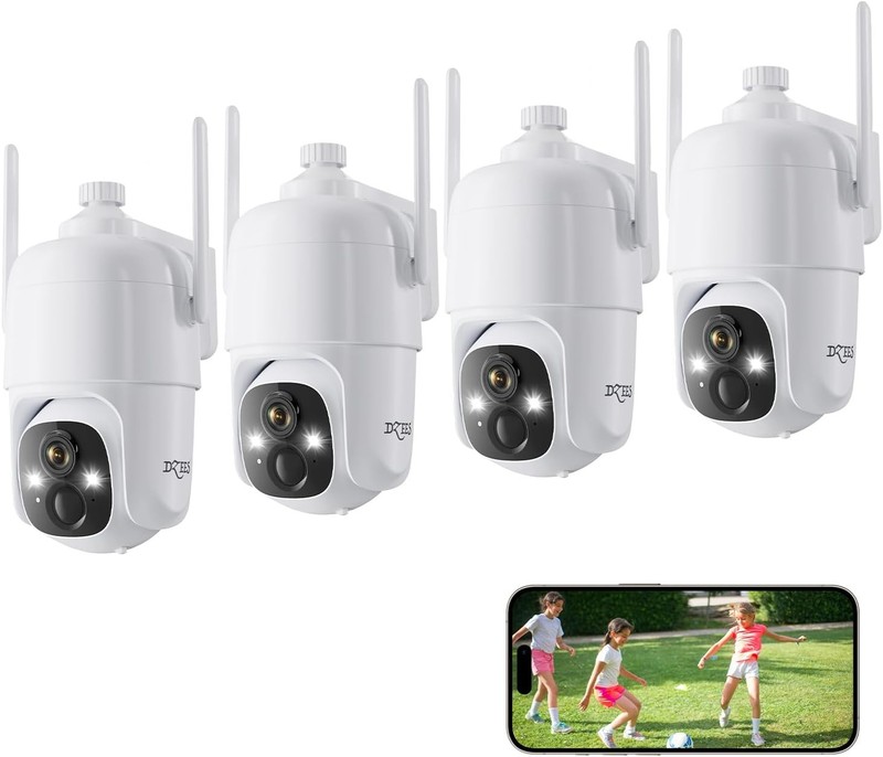 PTZ Wireless Security Camera 2K Battery Outdoor 4 Pack IP66 Night