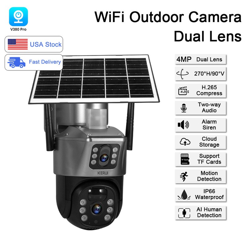 Solar Battery Powered Wireless WiFi Outdoor Pan/Tilt Home Security Camera System