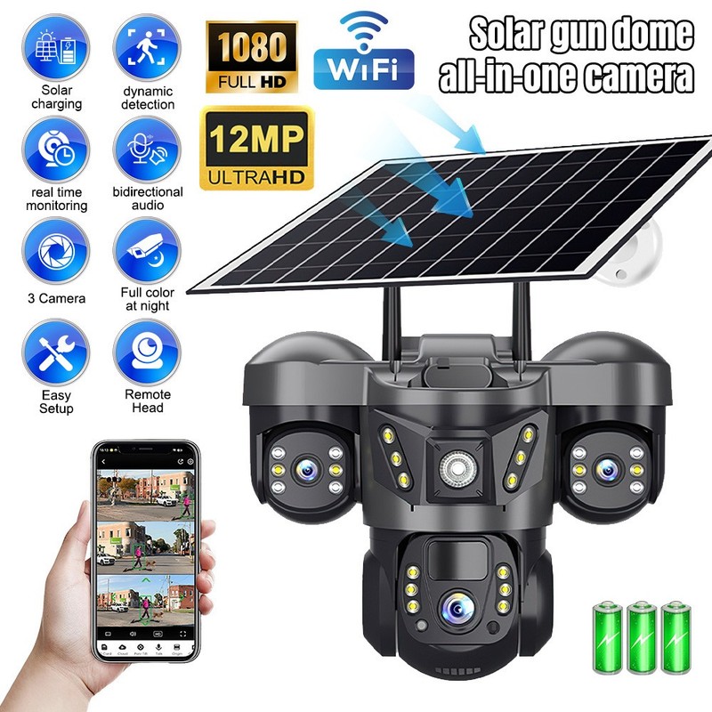 3 Lens Camara De Seguridad Solar Inalambricas Para Exterior Con Vision Nocturna gallery
