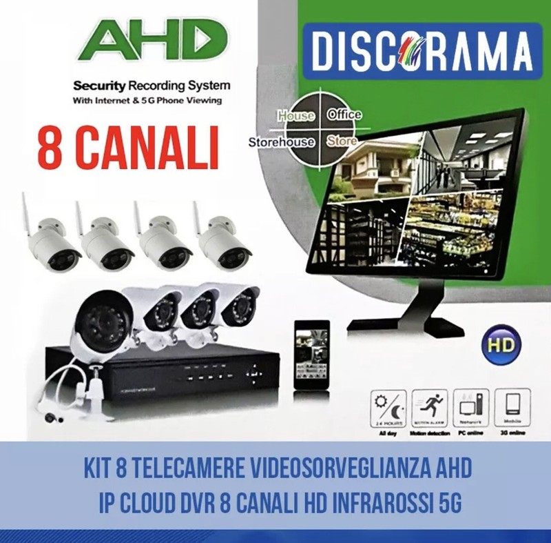 Kit 8 AHD IP Cloud DVR 8 Channel HD Infrared 5G Video Surveillance Cameras