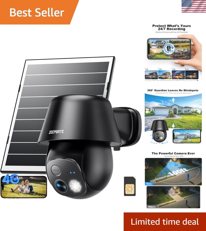 4G LTE Solar Security Camera - Wireless, 24/7 HD Recording, AI Motion Detection