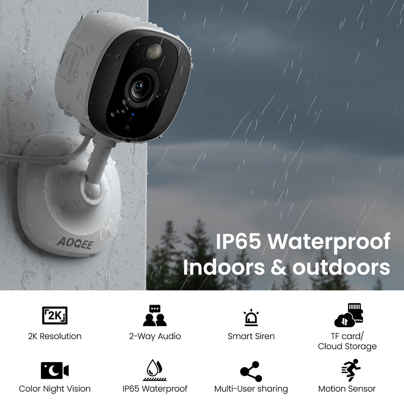 AOQEE In/Outdoor Security Camera 2K 3MP WiFi Motion Detection Color Night Vision gallery
