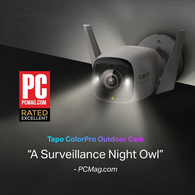 Tapo ColorPro Wi-Fi Outdoor Camera, PoE, Plug-in, Daylight Clarity at Night, 2K gallery