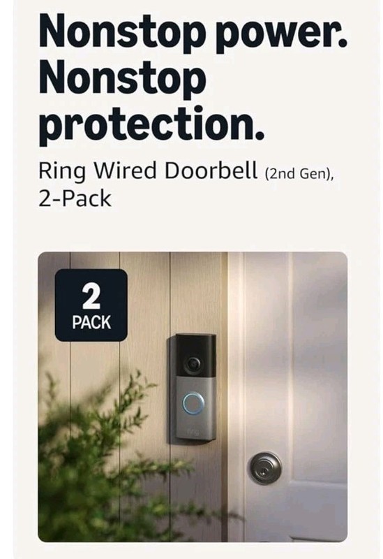 Ring Wired Doorbell (newest model), Retinal 2K with wide-angle video 2 Pack…