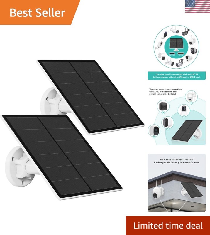 Durable 5W Solar Panel for Battery Cameras – 360-Degree Adjustable, 2-Pack