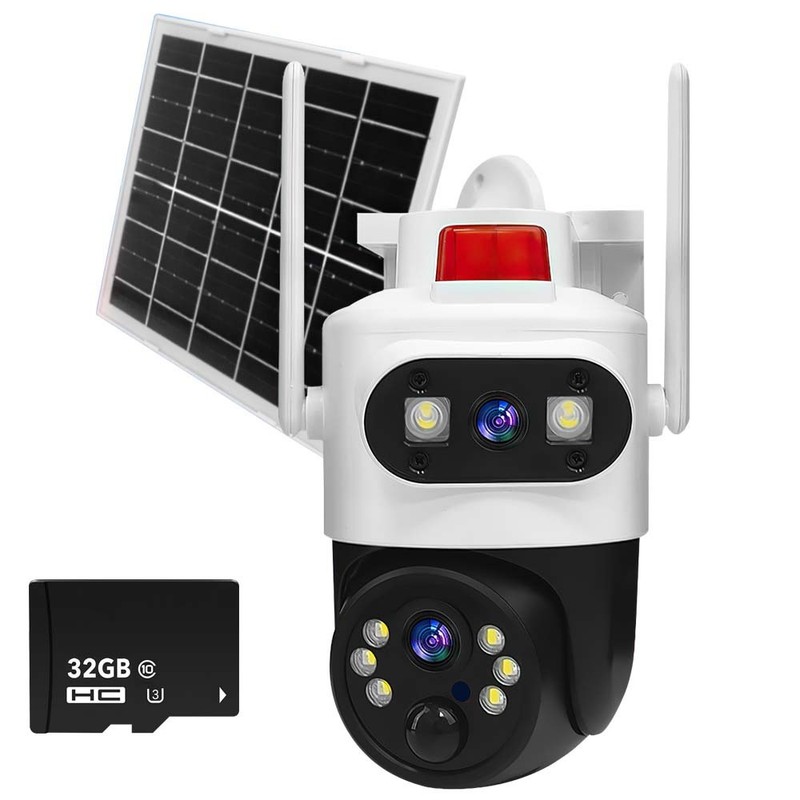 Dual Lens 2K HD Solar Battery Wireless WiFi Camera Outdoor Home Security IR Cam