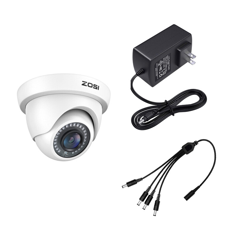 ZOSI 1080p TVI Outdoor CCTV Dome Home Surveillance Security Camera power Supply