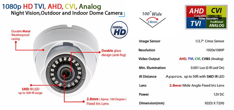 4x HD 1080P Outdoor Indoor CCTV Security Dome Cameras with Junction Box gallery