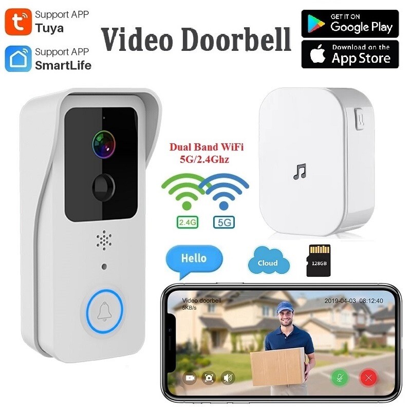 Smart Ring Doorbell 1080H -WiFi 2.4G/5G – white color – Night Vision – 2024