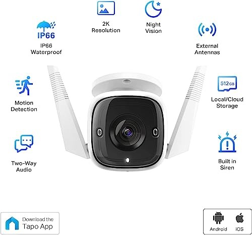 Tapo 2K Security Camera Outdoor Wired, IP66 Weatherproof, 2K, White gallery