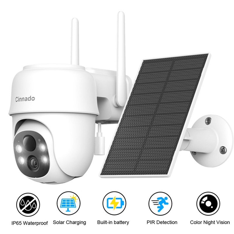 Solar Wireless Security Camera 360°PTZ 2K Color Night Vision AI motion Detection