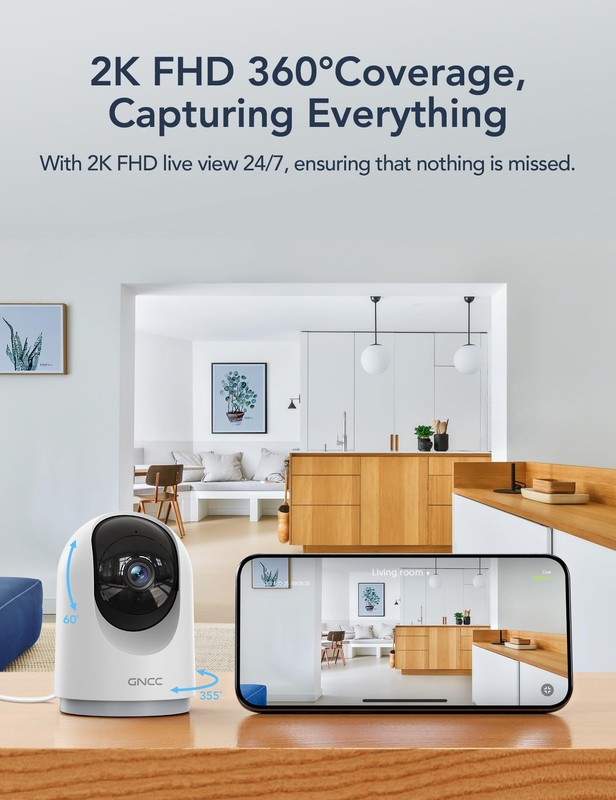 Indoor Security Camera, 2K Cameras for Home Security with Motion Detection, B... gallery