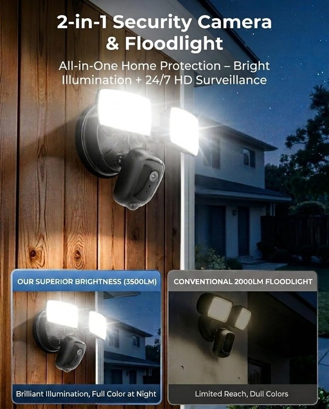 Onforu 2K Hardwired Floodlight Camera, 3500LM Motion Activated ,Works with Alexa gallery
