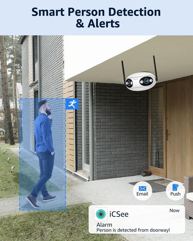 Wifi/PoE Panoramic 8MP 180° Dual Lens Full Color IR IP Camera Bullet iCSee/XMEYE gallery