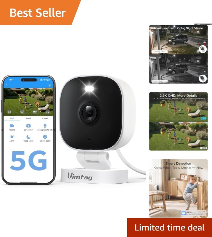Smart Dual-Band 2.5K Security Camera with Instant Motion Alerts & Night Vision