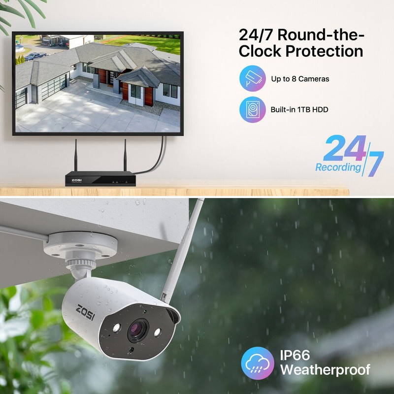 ZOSI 3MP Outdoor Wireless Security Camera System 2K WiFi Home Audio NVR With 1TB gallery