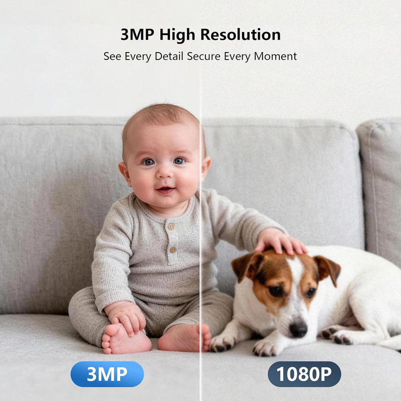 3MP Wifi Indoor Pet Security Camera | 360° Pan Tilt, 16GB Local Storage, Plug-In gallery