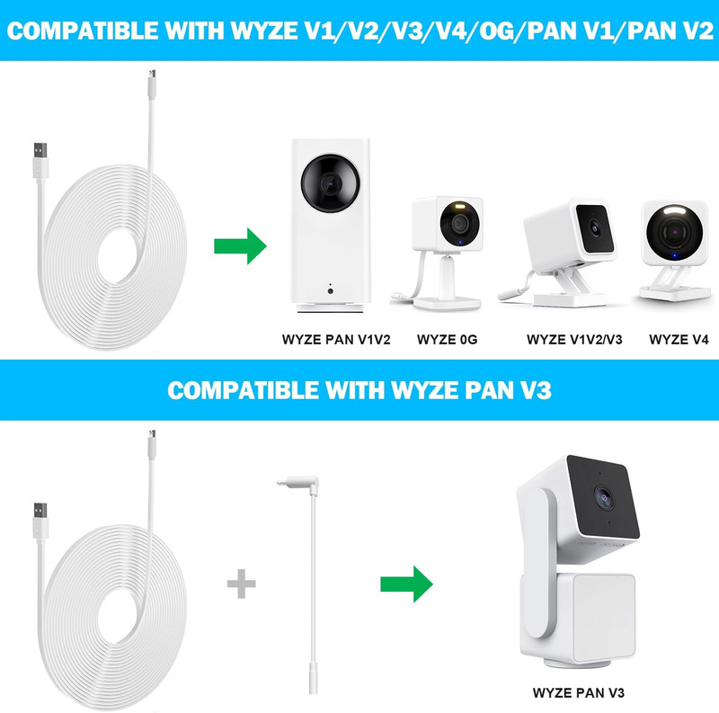 2 Pack 20FT Power Extension Cable Compatible with Wyze Cam V4,Wyze Cam V3,Wyze C gallery