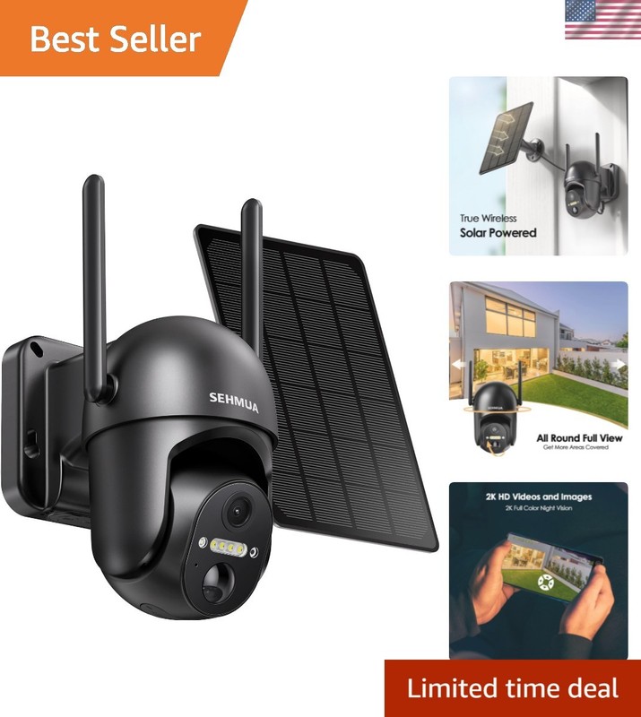 Smart Solar-Powered Wireless Camera with Color Night Vision & PIR Detection – 2K