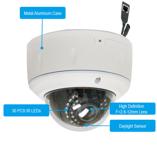 5MP 2592x1920P Outdoor PoE IP Security Camera IP66 2.8-12mm Lens Dome OD System gallery