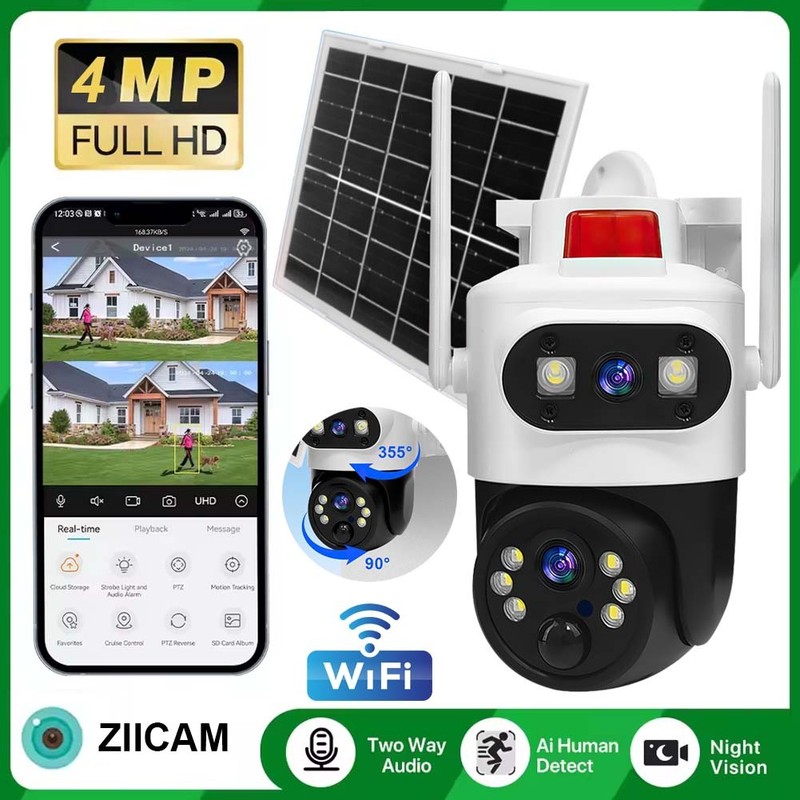 2Pack Camera Solar Powered WIFI Dual Lens Night Vision CCTV Security Camera gallery