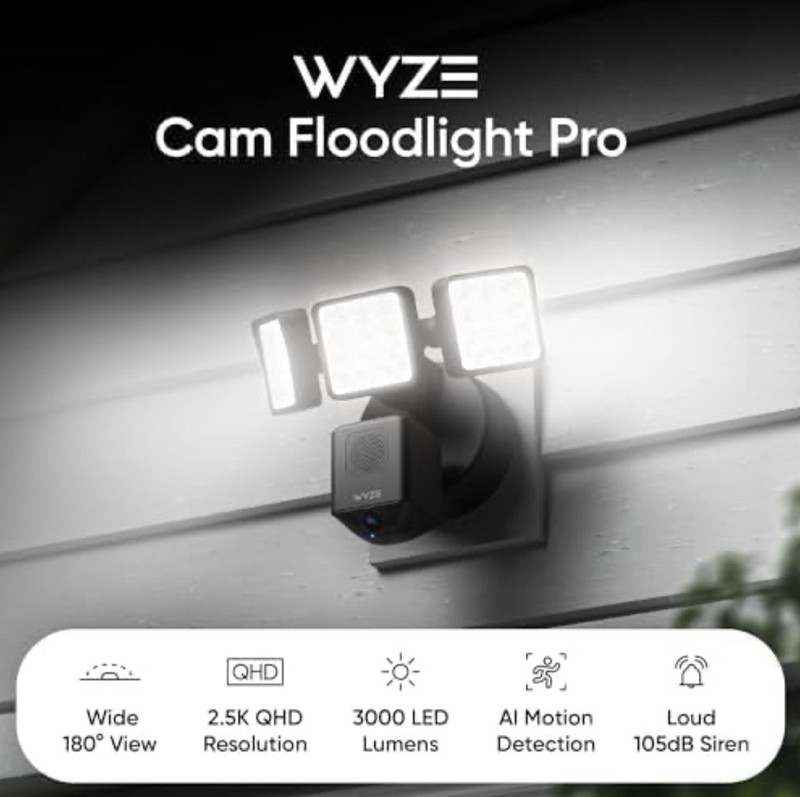 Wyze Cam Floodlight Pro 3000 Lumen LEDs 180° Wide View 2K HD Outdoor Wired gallery