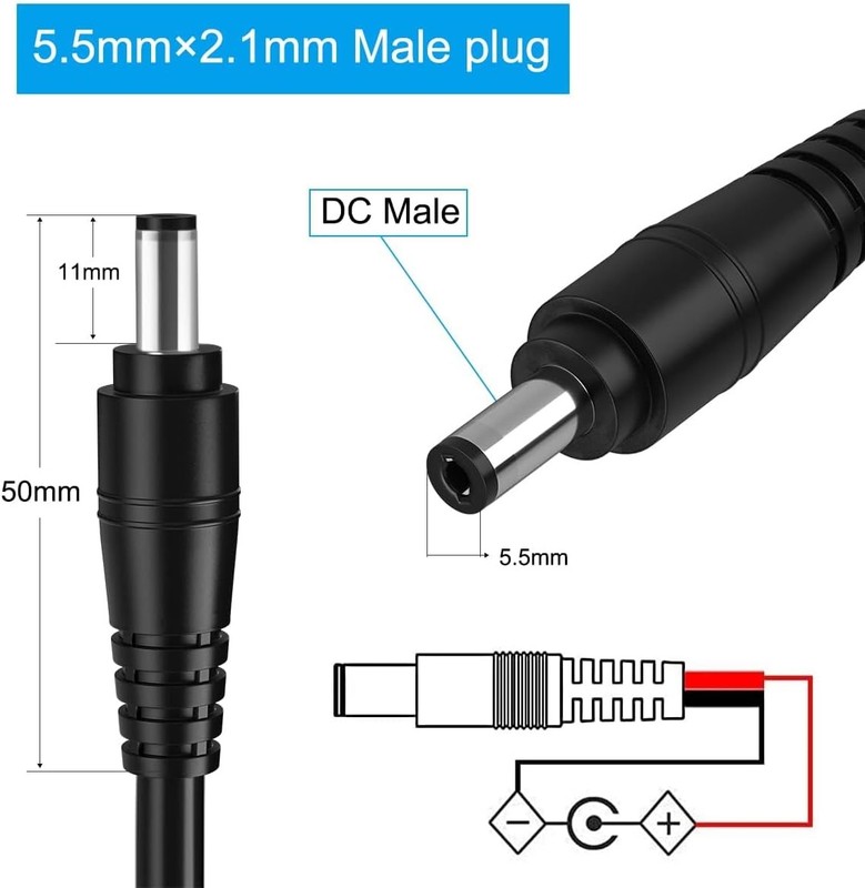 2Pack 16AWG DC Plug Connector Power Pigtails Cable,2.1mm x 5.5mm Male Black gallery