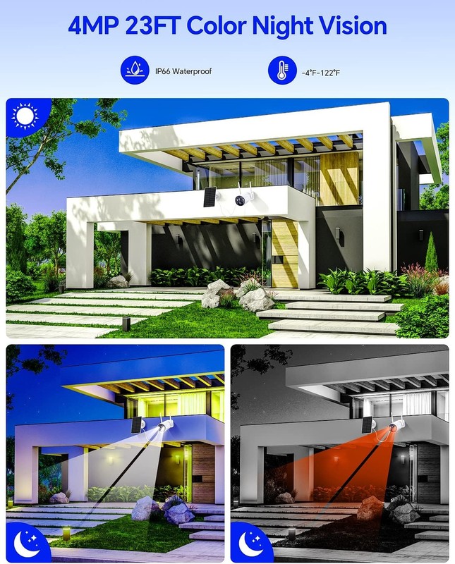 4MP Solar CCTV Wireless WiFi Outdoor Home Security Camera System 2 Way Audio PIR gallery