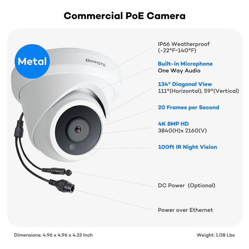 4K 8MP PoE IP Security Camera, AI Human Vehicle Detection, 3840x2160 8 Megapi... gallery