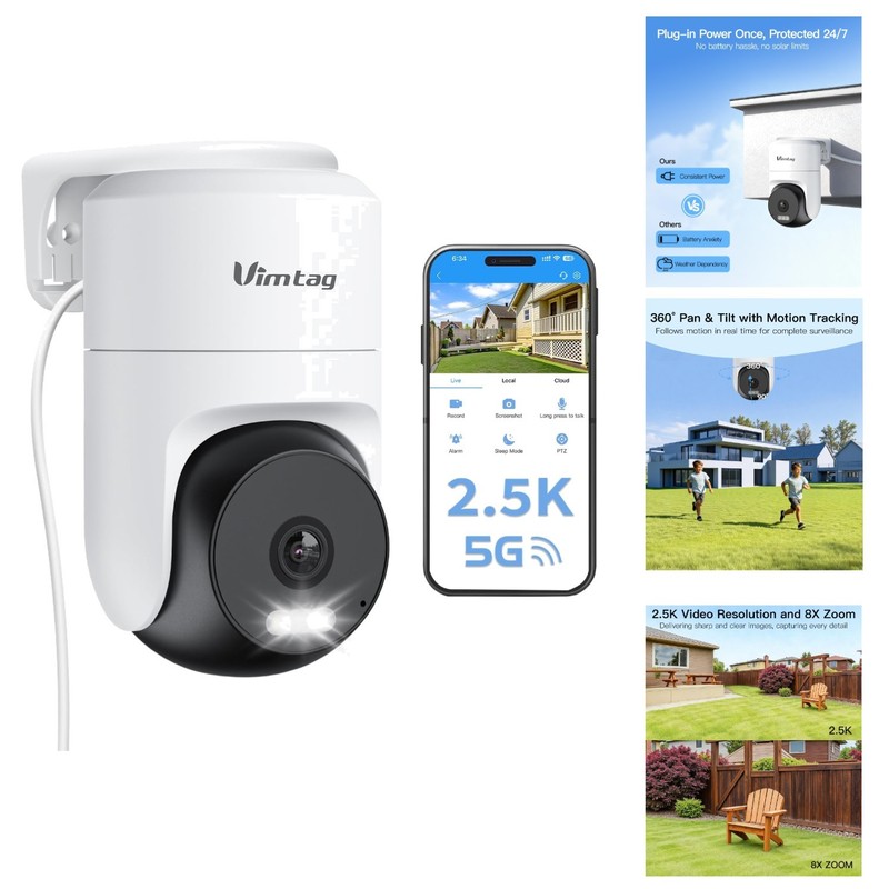 2.5K Outdoor Indoor Security Camera 360° Pan Tilt WiFi Night Vision Motion