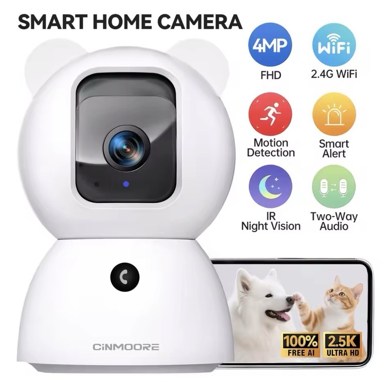 CINMOORE Smart Home Camera 2.5K WiFi Indoor Motion Detection Night Vision