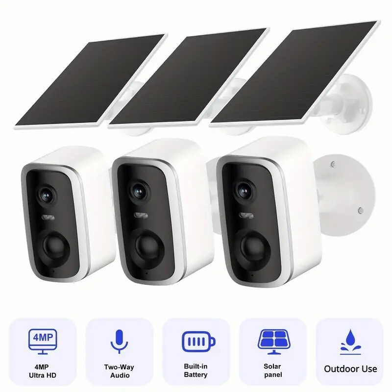 3PCS 4MP Solar Wireless Security Camera WiFi 2-Way Audio PIR Motion Detection